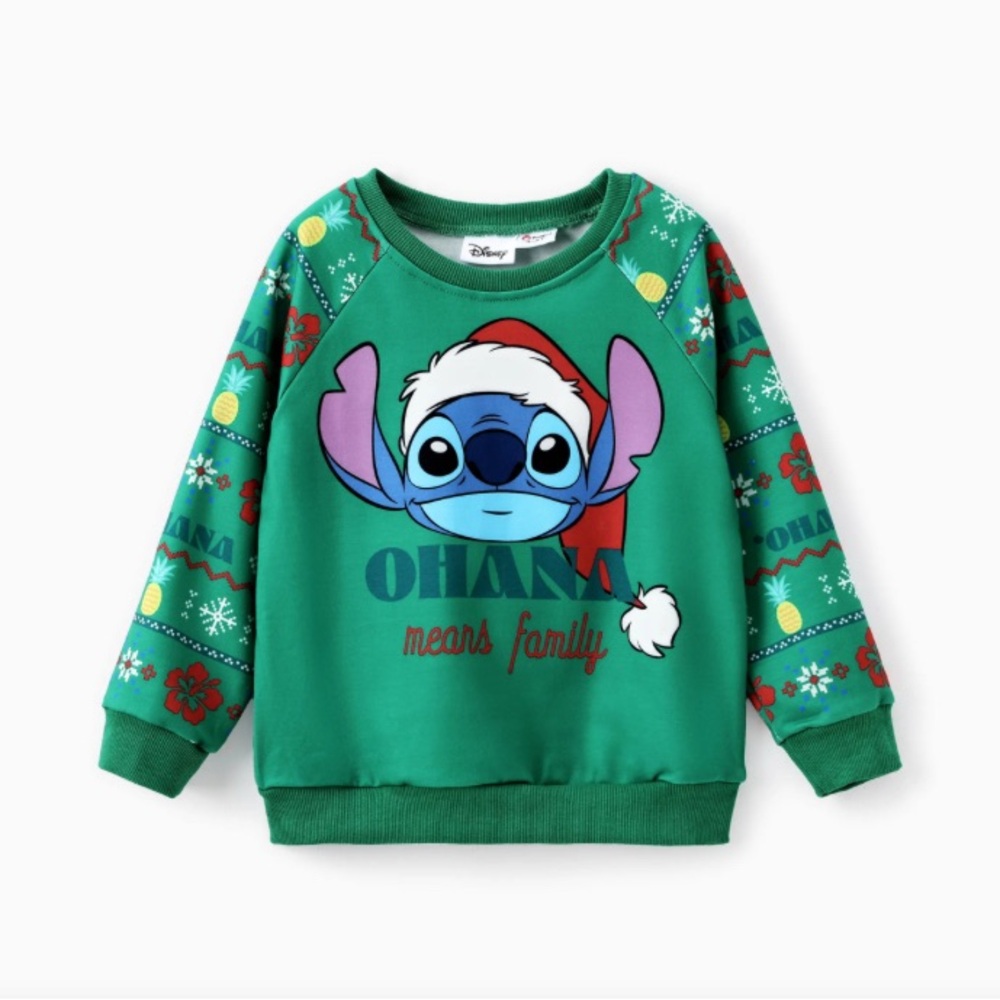 Disney Boy / Girl Xmas Stitch With Santa Hat Long-sleeve Sweatshirt Green